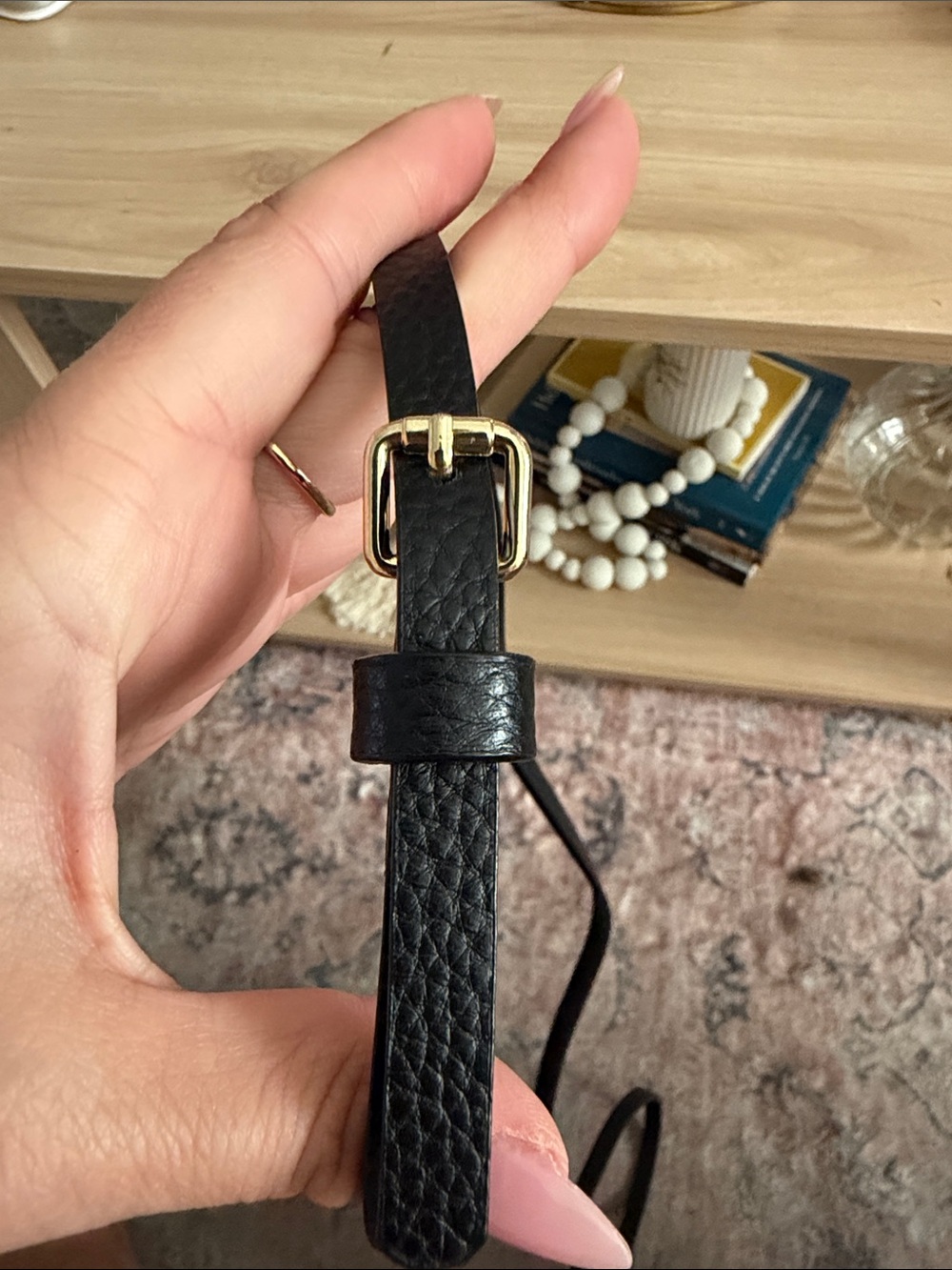 Bandolier Black Leather Crossbody Phone Case with Gold Accents - Picture 4 of 4